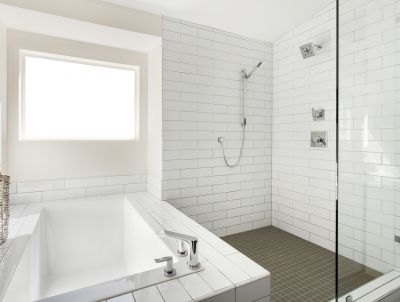 Open Concept Shower with Large Tiles